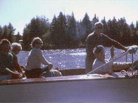 The Corporate Retreat Era: image of boaters at Anglers Isle Northwoods Resort.
